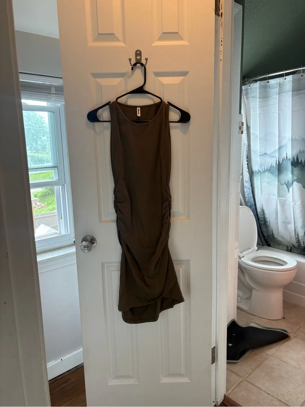 Sleeveless Olive Ruched Midi Dress - Unbranded